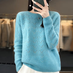 Women's Clothing Sweater Knitted Hollow Top O-Neck Pullover