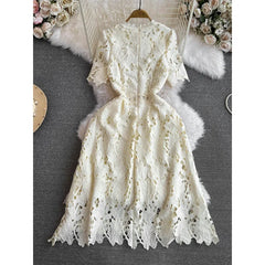 Flower Embroidery Evening Prom White Lace Dress