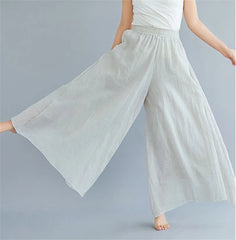 Baggy Cotton Linen Culotte Pants Casual Wide Leg Pantalones