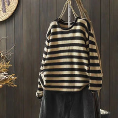 Fashion Casual Women Contrast Stripe Sweater Long Sleeve Basic