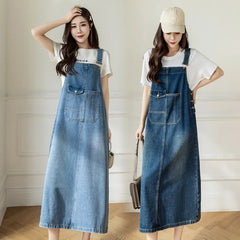 S-5XL Women Denim Dresses Spring Summer Big Pocket Loose Casual