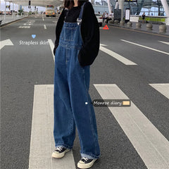 Oversized Overalls Retro Blue Denim Strap Pants Casual Jumpsuit