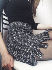 Vintage Plaid Tassel Fashion Tweed Skater Mini Skirt
