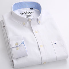Men Fashion Long Sleeve Solid Oxford Shirt Single Patch Pocket Simple