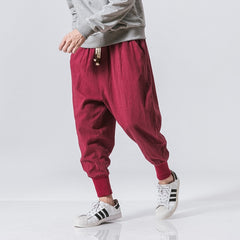 Cotton Harem Pants Men Solid Elastic Waist Streetwear Joggers