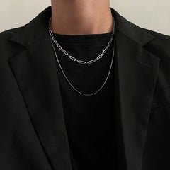 Trendy Stainless stee Double layer Long Chain Necklace Simple Minimalist