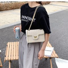 Weave Square Crossbody Bag handbag quality Straw pearl