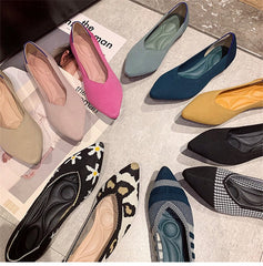 Woman Knit Pointed Flat Shoes Ballet Shoes Mixed Color