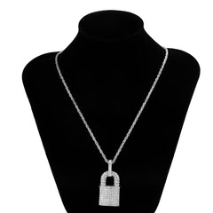 Hip Hop Bling Lock Pendant Choker Iced Out Shiny Cubic Zircon Necklace