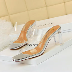 Shoes Sparkle Rhinestones Kitten Heels Pumps PVC Transparent High Heels