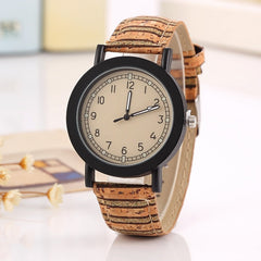 Flower Surface Wood Grain Leather Watch