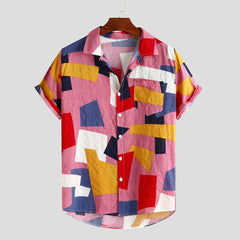 Men Shirt Ethnic Printed Shirts Summer Retro Vintage Streetwear Short Sleeves