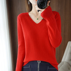 Sweater Knitted Pullovers V-neck Slim Fit Bottoming Shirt Solid Soft Knitwear