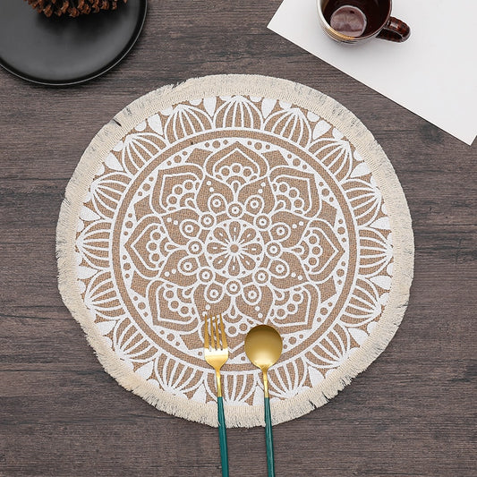 ROUND Cotton and linen Placemat For Dining Table Mat
