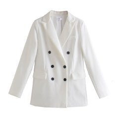 Women Jacket Double Breasted Notched Blazer Office Suit Pantsuit