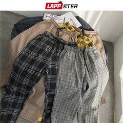 Mens Black Harajuku Plaid Pants Men Japanese Streetwear Baggy