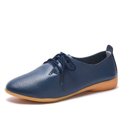 Genuine Leather Oxford Shoes For Women Round Toe Lace-Up Casual Shoes