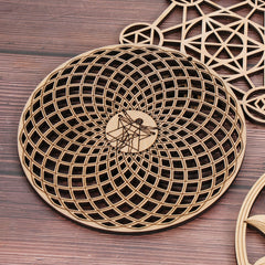 1PC Flower of Life Shape Wooden Wall Sign Laser Cut Non-slip Coaster Set