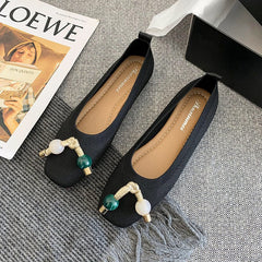 Women Flats Ballet Shoes Breathable Knitted Square Toe Moccasins