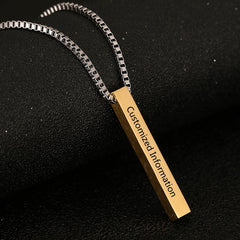 Four Sides Engraving Personalized Square Bar Custom Name Necklace Stainless Steel