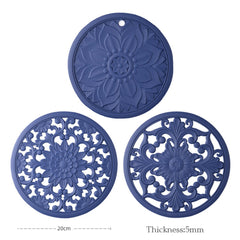 3pcs/set 20cm Round 3D Embroider Silicone Placemat Tableware