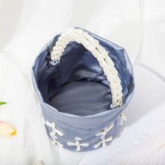 Women Pearl Handle Satin Hobo Bags Chic Handmade