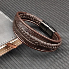 Multi-layer Coffee-colored Leather Accessories Special Magnet Bracelet