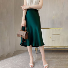 Women High Waisted Skirt Silk Satin Skirts A-Line Elegant Skirts