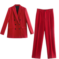 Women Jacket Double Breasted Notched Blazer Office Suit Pantsuit