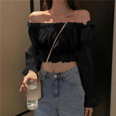 Women Sexy Blouse Off Shoulder Top Long Sleeve