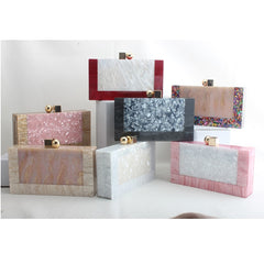 Marbling white Acrylic Purse Box Clutch Luxury Handbags