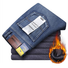 Classic MenRegular Fit Fleece Jeans Business Fashion Loose Casual