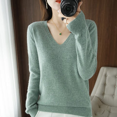 Sweater Knitted Pullovers V-neck Slim Fit Bottoming Shirt Solid Soft Knitwear