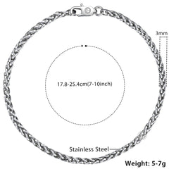 3mm Bracelet for Men Curb Cuban Rolo Box Wheat Link Chain Stainless Steel