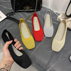 Moccasins Flat Heel Stretch Knit Sneakers Shoes Shallow Flats Loafer