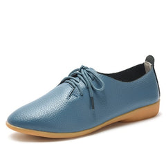 Genuine Leather Oxford Shoes For Women Round Toe Lace-Up Casual Shoes