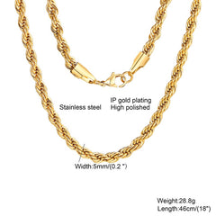 Men Ropes Long Necklace Stainless Steel Minimalist Twist Rope Chain Necklace