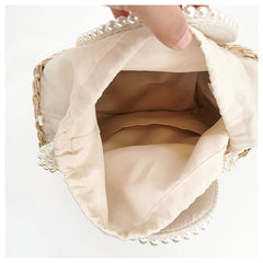 Pearls Beach Bag Women Elegant Woven Beaded Straw Bag