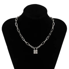 Hip Hop Bling Lock Pendant Choker Iced Out Shiny Cubic Zircon Necklace