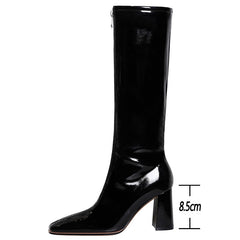 Shoes Women New Patent Leather Knee-High Boots Square Toe High Boots