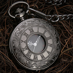 Black Roman Numerals Quartz Pocket Watch