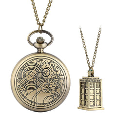 Retro Bronze Necklace Quartz Pocket Watch Analog Pendant