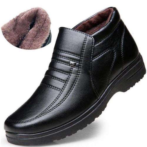 Waterproof Men Casual Leather Shoes Flannel High Top Slip-on Male Casual Shoes