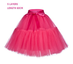 5 Layers 60cm Tutu Tulle Skirt Vintage Midi Pleated Skirts