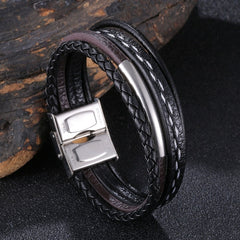 Trendy Leather Bracelet Men Stainless Steel Handmade Bangles