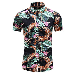 Style Design Short Sleeve Casual Shirt Men Print Beach Blouse