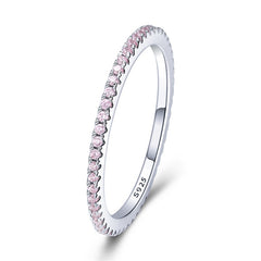 Silver Fashion Rainbow Round Rings Dazzling Zircon Heart Finger Rings