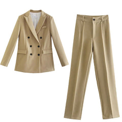 Women Jacket Double Breasted Notched Blazer Office Suit Pantsuit