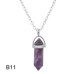 Hexagonal Cylindrical Crystal Necklace Natural Stone Pendant