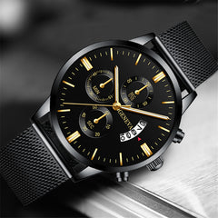 Fashion Mens Watches Luxury Men Stainless Steel Mesh Belt Quartz Wrist